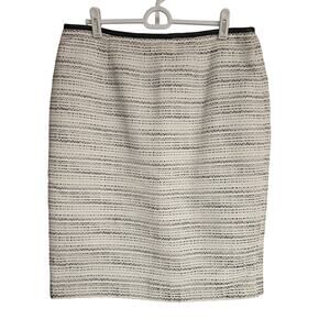 NEW NWT Calvin Klein White & Black Tweed Pencil Skirt Faux Leather Trim | Size 8